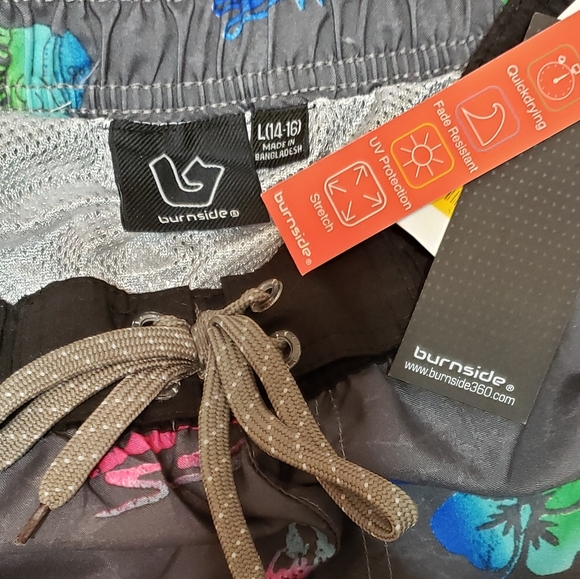 Boys gray island print swim shorts L(14-16) - Picture 4 of 6